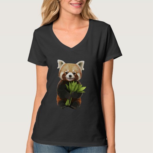 Rode panda met een boeket bloemen t-shirt (Voorkant)