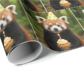 Rode Panda met een verjaardagscupcake Cadeaupapier (Rol Hoek)