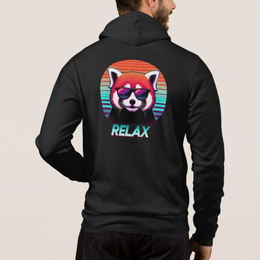 Rode Panda met een zonnebril met het woord Relax Hoodie (Achterkant)