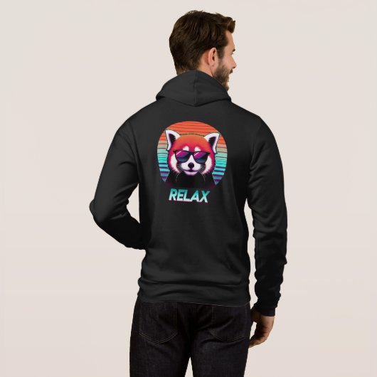 Rode Panda met een zonnebril met het woord Relax Hoodie (Achterkant volledig)