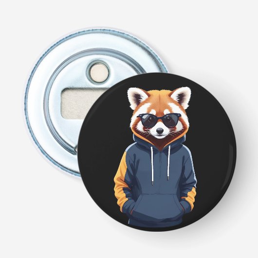 Rode panda met hoodie Grappig Cool Animal Vector Button Flesopener (Voorkant)