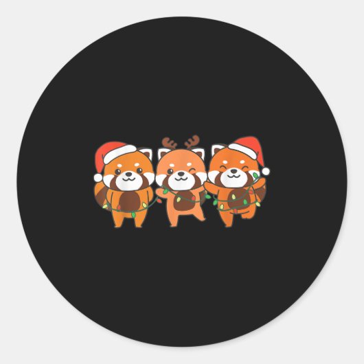 Rode panda met kerstmis ronde sticker (Voorkant)