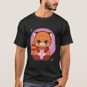 Rode panda met lint borstkanker bewustzijn t-shirt (Voorkant)