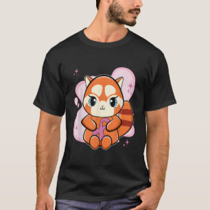 Rode panda met lint borstkanker bewustzijn t-shirt