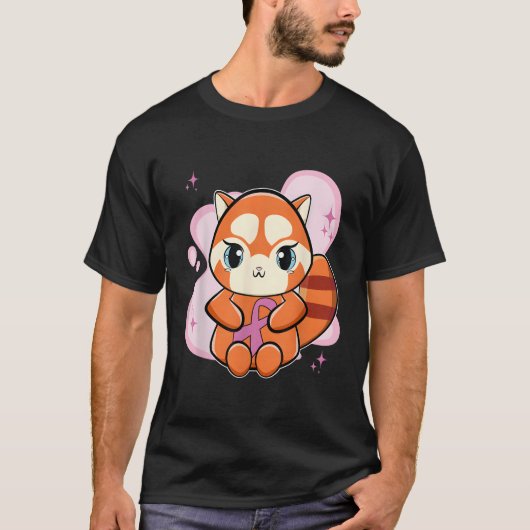 Rode panda met lint borstkanker bewustzijn t-shirt (Voorkant)