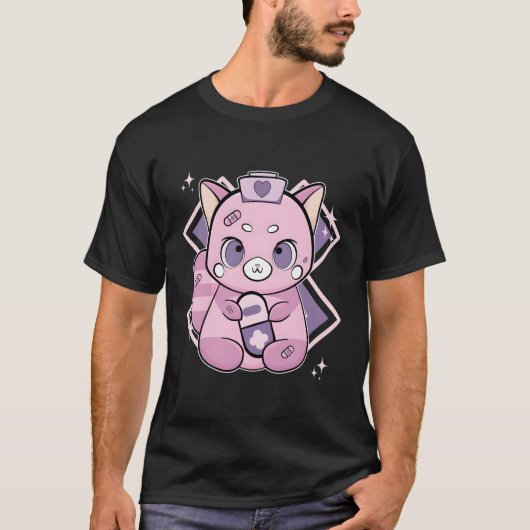 Rode Panda met medicijn Yami Kawaii T-shirt (Voorkant)