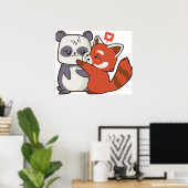 Rode panda met panda poster (Thuiskantoor)