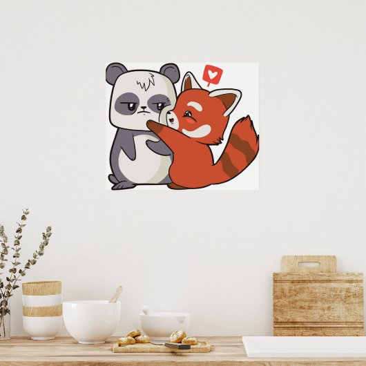 Rode panda met panda poster (Keuken)