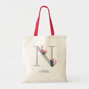 Rode panda monogram letter "n" Canvas tas