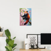 Rode panda op bloeiende boom Cute dierenkunst Poster (Thuiskantoor)