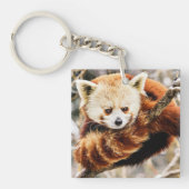 Rode panda op een boomledemaat sleutelhanger (Voorkant)
