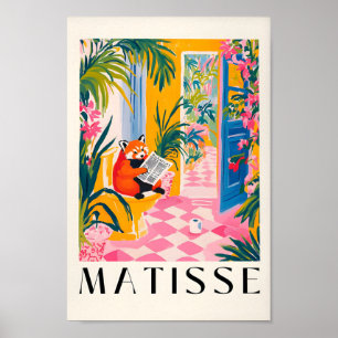 Rode panda op een toilet, grappige badkamer muur k poster