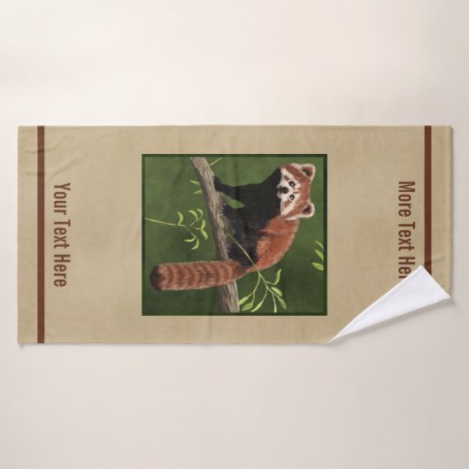 Rode Panda op oud papier Badhanddoek (Badhanddoek)