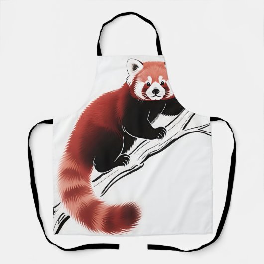 Rode panda op tak zittend schort (Voorkant)