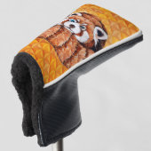 Rode panda over het oranje Cubisme Geomeric Golfheadcover (3/4 voorkant)