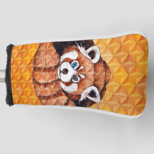 Rode panda over het oranje Cubisme Geomeric Golfheadcover (Voorkant)
