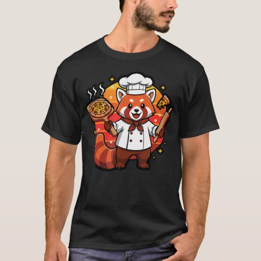 Rode Panda Pizzachef Koken T-shirt (Voorkant)