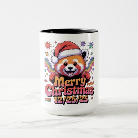 Rode Panda Prettig Kerstfeest 12/25/25 Mok (Midden)