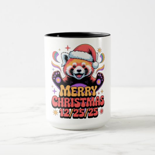 Rode Panda Prettig Kerstfeest 12/25/25 Mok (Midden)