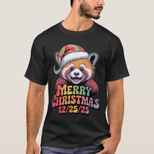 Rode Panda Prettig Kerstfeest 12/25/25 T-shirt (Voorkant)