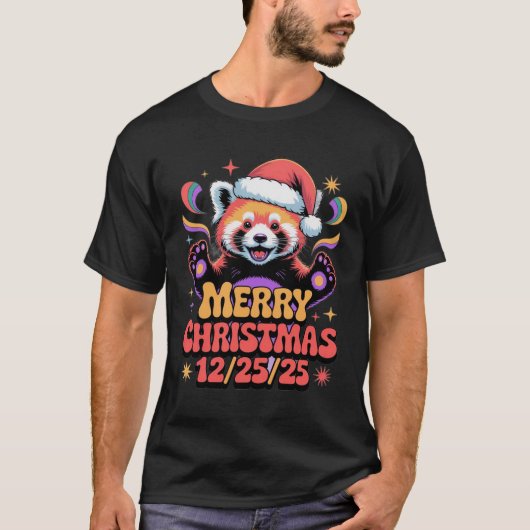 Rode Panda Prettig Kerstfeest 12/25/25 T-shirt (Voorkant)