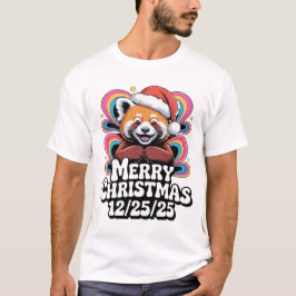 Rode Panda Prettig Kerstfeest 12/25/25 T-shirt