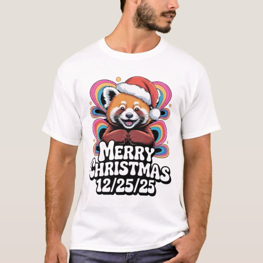Rode Panda Prettig Kerstfeest 12/25/25 T-shirt (Voorkant)