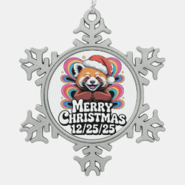Rode Panda Prettig Kerstfeest 12/25/25 Tin Sneeuwvlok Ornament