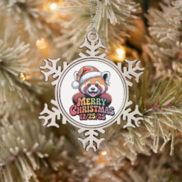 Rode Panda Prettig Kerstfeest 12/25/25 Tin Sneeuwvlok Ornament