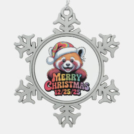 Rode Panda Prettig Kerstfeest 12/25/25 Tin Sneeuwvlok Ornament