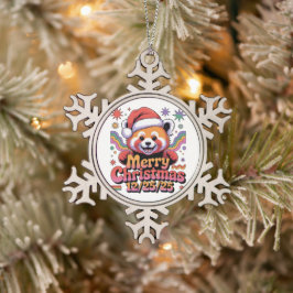 Rode Panda Prettig Kerstfeest 12/25/25 Tin Sneeuwvlok Ornament
