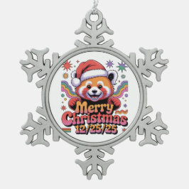 Rode Panda Prettig Kerstfeest 12/25/25 Tin Sneeuwvlok Ornament