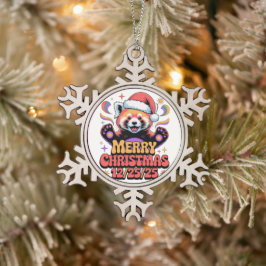 Rode Panda Prettig Kerstfeest 12/25/25 Tin Sneeuwvlok Ornament