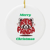 Rode Panda Prettig Kerstfeest Keramisch Ornament (Achterkant)