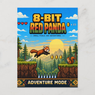 Rode Panda, Retro 8-Bit Pixelkunst Briefkaart