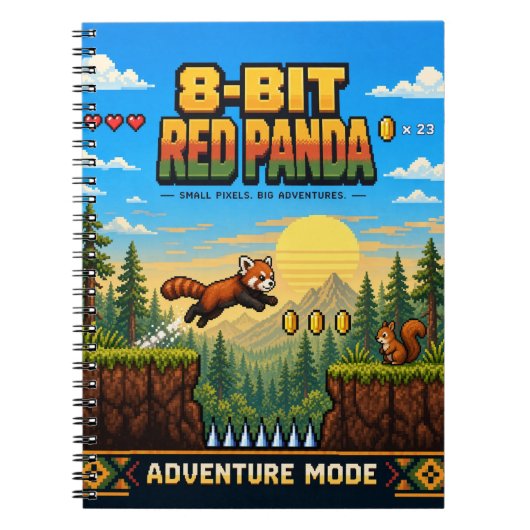 Rode Panda, Retro 8-Bit Pixelkunst Notitieboek (Voorkant)