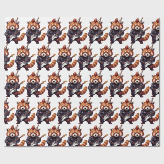 Rode Panda Rocker Verjaardags Inpakpapier (Vlak)