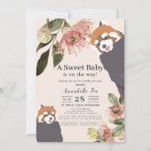 Rode Panda Roze Bloemen Meisje Baby shower Kaart (Voorkant)