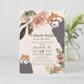 Rode Panda Roze Bloemen Meisje Baby shower Kaart (Staand voorkant)