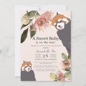 Rode Panda Roze Bloemen Meisje Virtueel Baby showe Kaart (Voorkant)