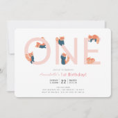 Rode Panda Roze Meisje 1e verjaardag Uitnodiging (Voorkant)