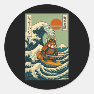 Rode Panda Samurai Surft op Japanse Golf  Ronde Sticker