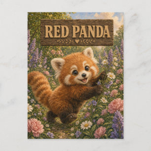 Rode Panda Schattig Baby Verhalenboek Nursery Dier Briefkaart