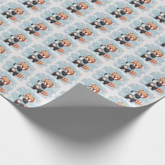 Rode Panda Schattigee Baby Pastel Waterverf Patroo Cadeaupapier (Hoek)