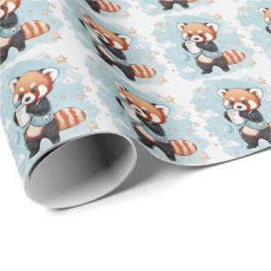 Rode Panda Schattigee Baby Pastel Waterverf Patroo Cadeaupapier