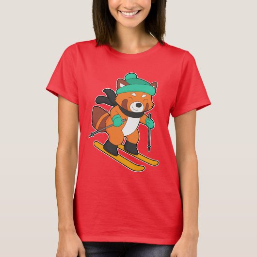 Rode panda Skiër Wintersport T-shirt (Voorkant)