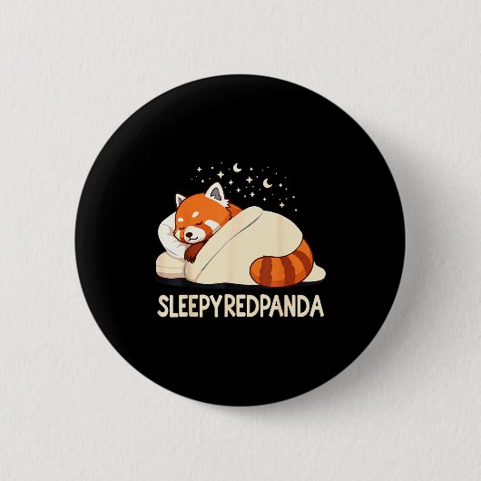 Rode Panda Slaap Pyjama  Ronde Button 5,7 Cm (Voorkant)