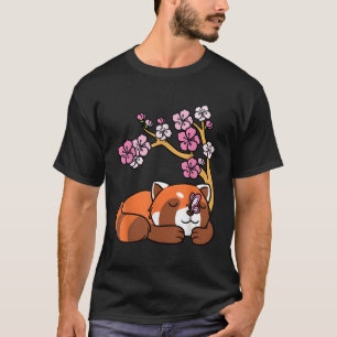 Rode Panda Sleeg Kawaii Japanse Kersenbloesem Flo T-shirt