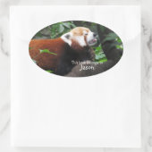 Rode Panda steekt zijn tong uit Ovale Sticker (Tas)