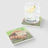 Rode panda stenen onderzetter (Zijkant)